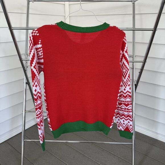 Junior's Misses Ugly Christmas Sweater Reindeer Rudolph Changing Sequins M 7/9 - Picture 4 of 6